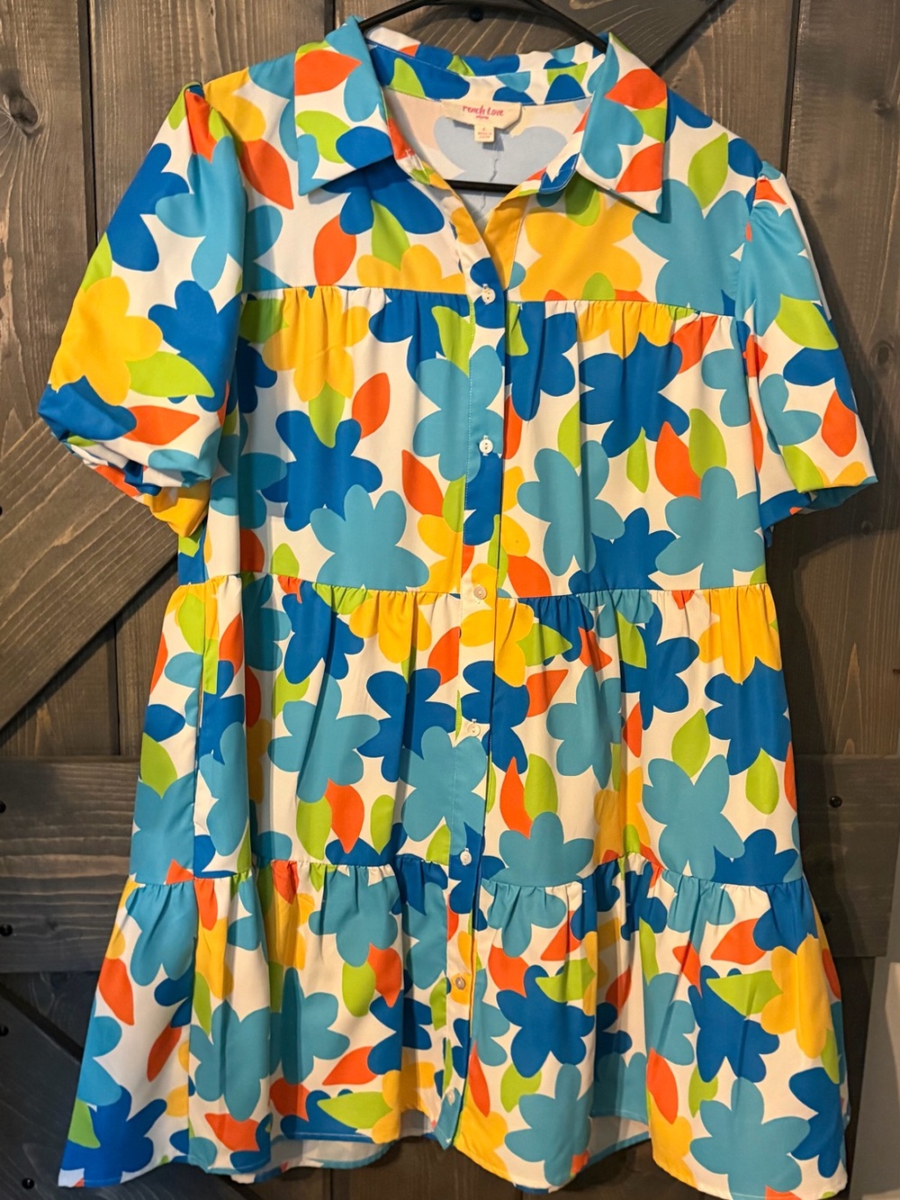 Peach Love California Multicolor Floral Tiered Button-Front Kids Dress